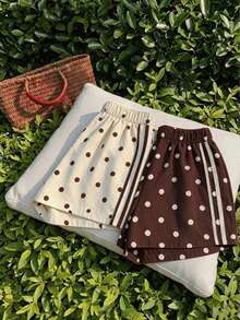 Tween Girl Elastic Waist Polka Dot Print Casual Shorts - Multicolor - View 5