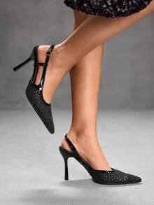 CUCCOO SZL Women's Mesh Breathable Closed Toe Versatile Temperament Sexy Elegant Black High Heels Shoes - Black - View 6