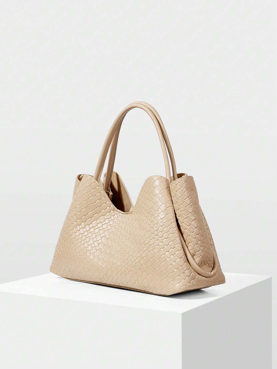 MOTF PREMIUM Túi tote thời trang nữ, màu mơ mềm, túi xách PU đan tinh xảo cho kỳ nghỉ, phù hợp dùng hàng ngày, đi làm, đi chơi, du lịch phối đồ - Màu be - Xem 2
