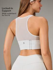 OutZeal Top de tirantes para mujer, sujetador deportivo blanco para gimnasio, entrenamiento y pilates, con almohadillas extraíbles y panel de malla en la espalda, top activo - Blanco - Ver 3