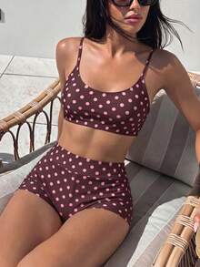 Bonvoyette 女款夏季海灘波點細肩帶比基尼三角泳褲兩件式泳衣套裝 - 彩色 - 查看 1