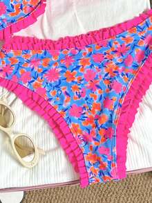 Swim Mod Girls Polka Dot Print Flat Chest Ruched Swimsuit Top Plus High Waist Ruched Ruffle Bikini Bottoms Women Swimsuit Set - Multicolor - View 4