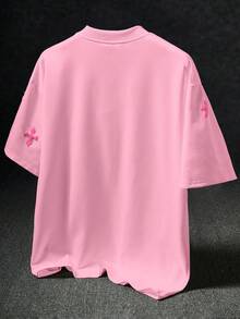 Manfinity EMRG 男士街頭風熱銷 INS 風格十字全印花毛巾刺繡日常休閒男友丈夫禮物週年紀念禮物 T 恤，度假 - 粉色 - 查看 2