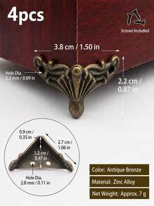 superFUNNYmarket Vintage Zinc Alloy Box Feet & Corner Protectors, Antique Bronze/Gold Ornate Metal Legs, Durable Rust-Resistant Hardware For Wooden Chests, Storage Boxes, Furniture, Handmade Crafts, Antique Reproductions & DIY Projects, Easy To Install - multicolor - View 16