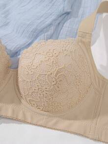DesireSculpt 3pcs/Set Lace Women's Casual Soft Comfortable Wide Strap Push-Up Adjustable Underwire Bra - Multicolor - View 8