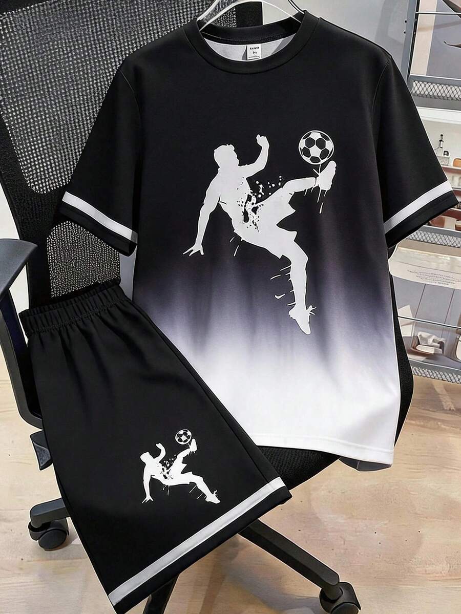 SHEIN 青少年男孩寬鬆街頭風短袖短褲套裝，適合生日派對、晚會、表演、婚禮、洗禮、開幕典禮，適用於日常穿著、上學、旅行、運動，適合春夏季穿搭