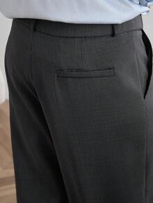 Core Aspect Men's Solid Color Slant Pocket Pleated Casual Trousers, Ceremony, Formal - Dark Grey - View 7