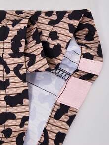 Girls' Black Street Style Casual Sports Long Pants With Simple Leopard Print Patchwork - Brown - View 7