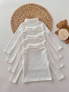 LMoss Kids Baby Boy 4pcs Solid Color Knit Stand Collar Casual Top Set - White - View 3