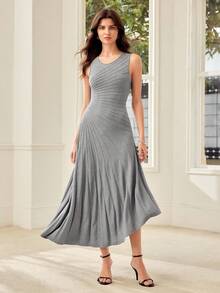 MOTF PREMIUM WOMEN'S SPRING/AUTUMN ASYMMETRICAL HEM SLEEVELESS SWEATER DRESS - Grey - View 1