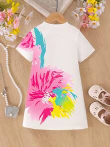 SHEIN Elladie kids 少女休閒時尚度假風清新陽光多巴胺碎花短袖洋裝，適合夏季出遊 - 彩色 - 查看 3