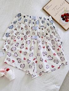 Napfluff Quần ngủ nữ cạp dệt dáng phồng nhăn họa tiết trái tim da báo phối ba màu - Nhiều màu - Xem 1