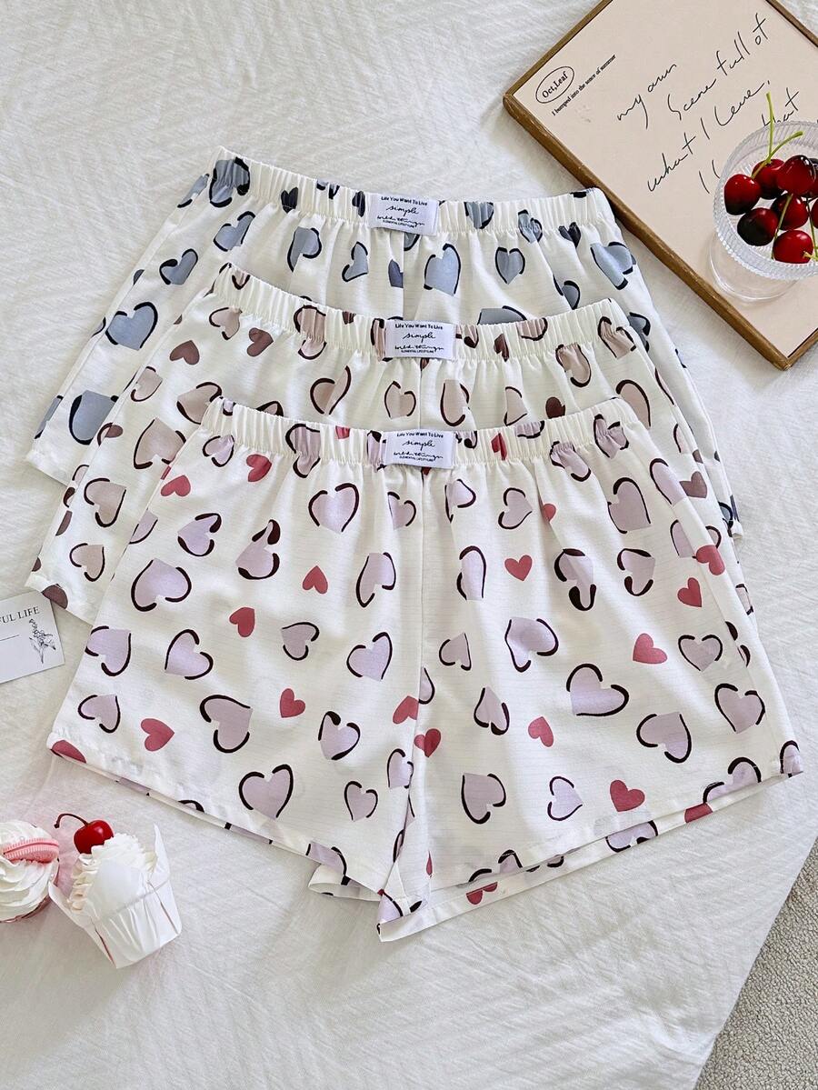 Napfluff Quần ngủ nữ cạp dệt dáng phồng nhăn họa tiết trái tim da báo phối ba màu - Nhiều màu - Xem 1