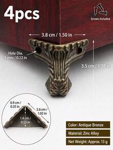superFUNNYmarket Vintage Zinc Alloy Box Feet & Corner Protectors, Antique Bronze/Gold Ornate Metal Legs, Durable Rust-Resistant Hardware For Wooden Chests, Storage Boxes, Furniture, Handmade Crafts, Antique Reproductions & DIY Projects, Easy To Install - multicolor - View 13