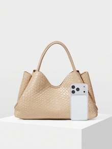 MOTF PREMIUM TAS TOTE MODIS WANITA, WARNA APRIKOT LEMBUT, TAS TANGAN LIBURAN PU TENUN YANG INDAH, COCOK UNTUK KEHIDUPAN SEHARI-HARI, PERJALANAN, LIBURAN, DAN PERJALANAN - Aprikot - View 4