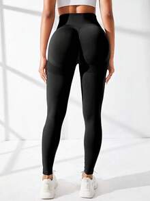 Easithlete 2 Stücke/Set schwarze nahtlose Hohe Taille Yoga-Leggings mit Bauchkontrolle und Po-Lifting, weiche bequeme Passform, geeignet für Workout, Laufen, Lässig, Yoga - Schwarz - Übersicht 7