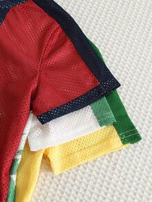 SHEIN Conjunto deportivo de 6 piezas multicolor con patchwork para niños, adecuado para clase de educación física escolar, correr al aire libre, ropa deportiva - Multicolor - Ver 8