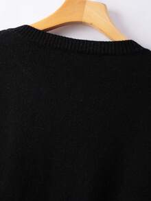 SHEIN Plus Size Casual Round Neck Colorful Button Long Sleeve Cardigan - Black - View 7