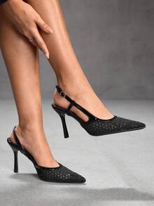 CUCCOO SZL Women's Mesh Breathable Closed Toe Versatile Temperament Sexy Elegant Black High Heels Shoes - Black - View 3
