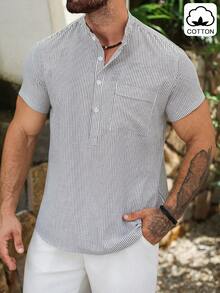 VENTUSAIL Men's Striped Shirt, Textured Soft, Summer Lightweight Men's Shirt - Beige - View 4