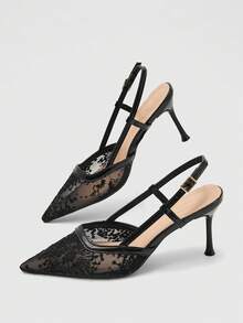 CUCCOO CHICEST Women Shoes Pointed Slimline Heel Fashion Black Lace Mesh Basic Simple Daily Versatile Elegant Wedding Party Women's High Heel Shoes Slingback Shoes - Mesh black - View 7
