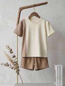 SHEIN Young Boy Color Block Patchwork T-Shirt And Shorts Set - Multicolor - View 4