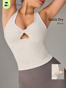 OutZeal Áo vest top nữ dạng bra thể thao tập luyện yoga, nhanh khô, mềm mịn như bơ, có đệm ngực rời, lưng racerback - Màu Khaki - Xem 9