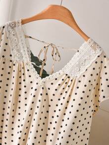 CosyJoli Plus Size Beige Shirt Short Sleeve Lace Trim Blouse Casual Elegant Women's Clothing Daily Going Out Brunch Summer Vacation - Apricot - View 4