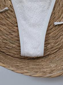 Swim SXY Bikini da spiaggia a due pezzi bianco sexy con pizzo lavorato, perline e collo all'americana, set da bagno di - Bianco - Visualizzare 7