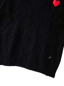 GlowEve CURVE Plus Size Elegant Cute Fairy Colorblock Heart Pattern Hollow Out Round Neck Short Sleeve Knit Top Dinner Office Black Summer - Black and White - View 5