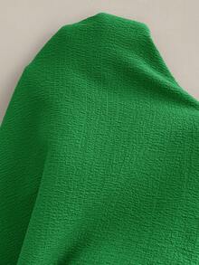EMERY ROSE Women's Plus Size Solid Color Notch V-Neck Rolled Sleeve Shirt Fall - Green - View 3