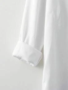 SHEIN CURVE+ 大尺碼秋冬寬鬆白色基本款長袖鈕扣襯衫上衣，2026 22W - 白色 - 查看 5