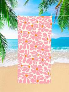 1pc Bohemian Flower Pattern Beach Towel, Oversized Ultra-Fine Fiber Beach Blanket, Super Absorbent Bath Towel, Suitable For Travel, Swimming, Diving, Surfing, Beach Accessory Summer Travel, Vacation Holiday Bathroom Decor Beach Essentials - Pink - View 5