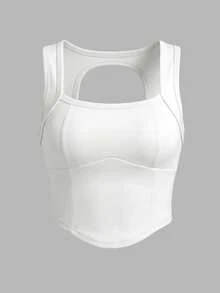 Resyla Camiseta de tirantes para mujer de cuello cuadrado, color liso, moda casual, versátil, ajuste ceñido, para salir de noche, club, blanco, verano - Blanco - Ver 5