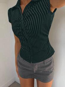 Siren Gaze Women's Dark Green Single-Breasted Fitted Versatile Daily Outing Everyday Shirt Summer Casual Sexy Smart Casual Elegant Office Daytime Going Out Night - Dark Green - View 6