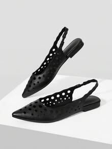 Mnmlis Women's Fashion Pointed Toe Woven Slingback Flat Shoes, Versatile For Commuting - Black - View 5