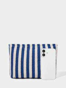 SHECARRY 女款時尚簡約夏季航海風藍白條紋刺繡串珠龍蝦裝飾化妝收納洗漱包 - 藍白條紋(龍蝦) - 查看 5