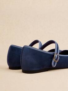 Rosivie Women's Retro Elegant Commuting Casual Contrast Trim Adjustable Buckle Flat Shoes - Navy Blue - View 8