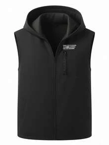 Manfinity Homme Men's Casual Versatile Hooded Vest - Black - View 3
