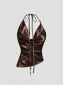 Sweetra Spring/Summer New Women's Designer High-Street Elegant Vintage Texture Premium Minimalist Slimming Brown Shirt - Brown - View 3