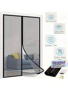 AIYYIPA 1pc Magnetic Mosquito Net Door Curtain, Summer Upgrade Windproof Screen, No Drilling Required, Mesh Curtain - Anti-Insect & Ventilation, Classic Design, Suitable For Bedroom, Living Room, RV Door And Windows, Includes Sticky Tape! - multicolor - View 1