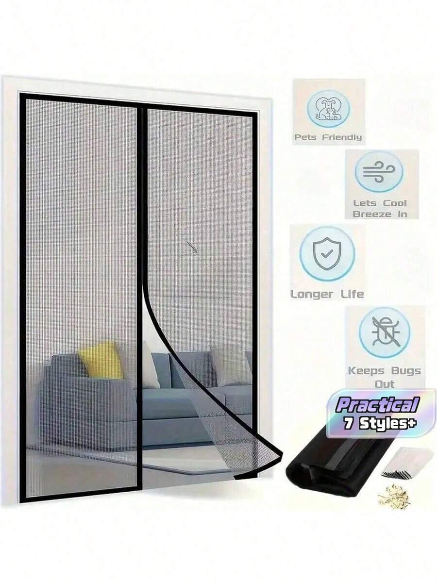 AIYYIPA 1pc Magnetic Mosquito Net Door Curtain, Summer Upgrade Windproof Screen, No Drilling Required, Mesh Curtain - Anti-Insect & Ventilation, Classic Design, Suitable For Bedroom, Living Room, RV Door And Windows, Includes Sticky Tape! - multicolor - View 1