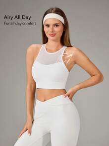 OutZeal Top de tirantes para mujer, sujetador deportivo blanco para gimnasio, entrenamiento y pilates, con almohadillas extraíbles y panel de malla en la espalda, top activo - Blanco - Ver 8
