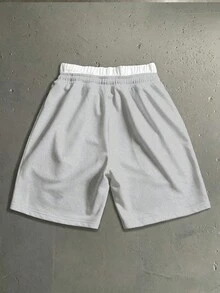 Salvezio Men's Letter Print Drawstring Double Layer Waist Shorts - Grey - View 3