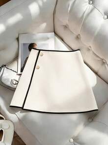GlowEve CURVE Plus Size Minimalist Casual Colorblock Women's Skirt Fall - Beige - View 5