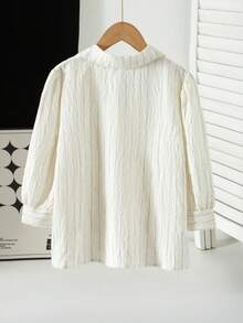SHEIN Girls' Simple Fashionable Striped Shirt With Puff Sleeves, Summer Daily Campus Outfit - Multicolor - View 3