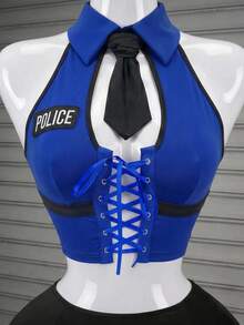 Fantasy Costume Fantasy Costume 7pcs Role Play Seductive Costume Set Including Corset, Garter Belt, Handcuffs Party Blue All Black Summer - Multicolor - View 8