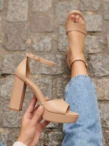 Zapatos de Novia Blancos Tacón Alto Elegantes Modernos Cómodos con Flores - Beis - Ver 1