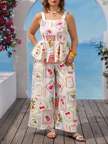 Vivid Eden Spring Summer Vacation Solid Color Woven Tank Top Loose Long Pants Plus Size 2pcs Set Beach Beige Tropical Boho - Multicolor - View 7