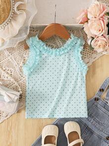 SHEIN Genkimix Kids Girls' Fashion Ruffle Trim Pullover Tank Top, Summer - Blue - View 3